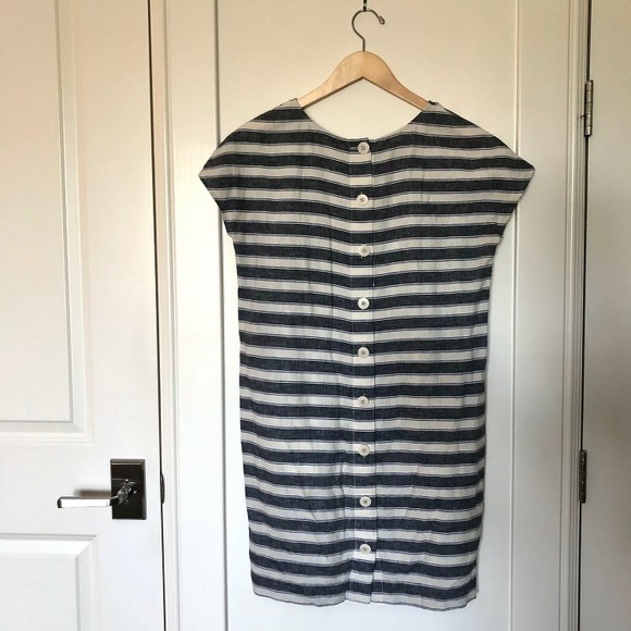 Madewell Blue/White Stripe Round Neck Cap Sleeve T-Shirt Dress w/ Pockets W XS - Picture 2 of 8